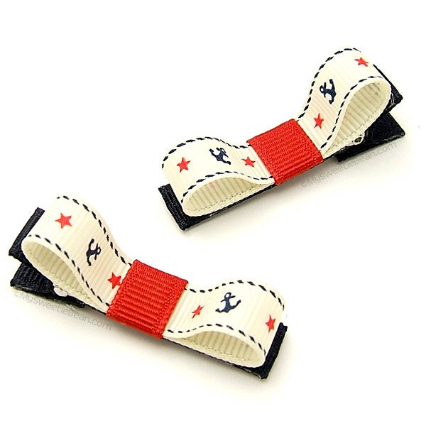Nautical Hair Clips, Anchor Hair Clips, Rope, Stars, Anchors, Red Navy Antique White Pin Up Girl Sailor Hair Clips Toddlers Girls Women