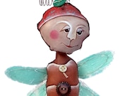 Oklahoma Tornado Relief - Dragonfly Art Doll - Primitive Folk Art - Hand Painted Cloth Doll by WeeMeeWhimsies