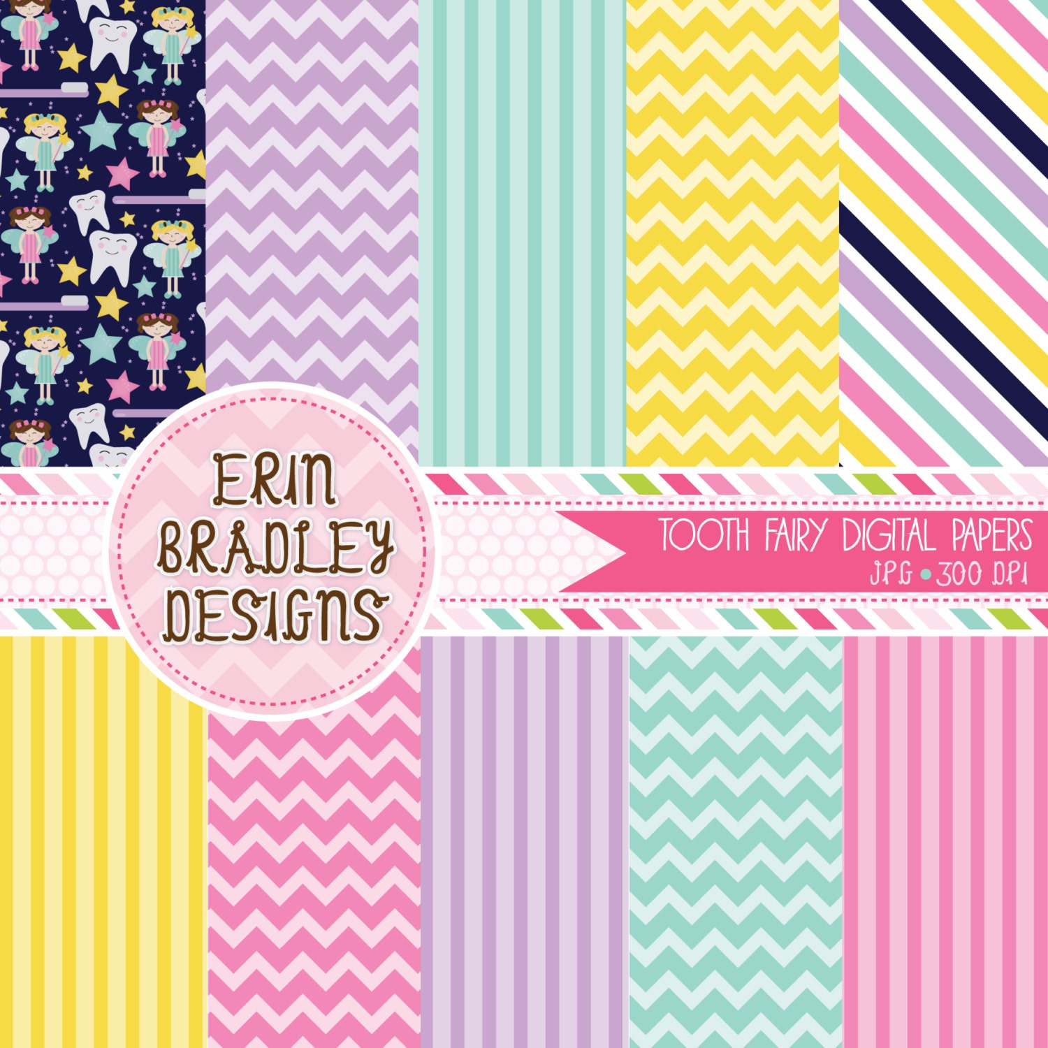 50 OFF SALE Tooth Fairy Digital Paper Pack by ErinBradleyDesigns