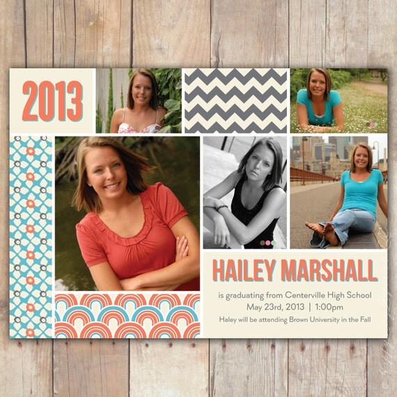 Modern Collage Custom DIGITAL Photo Graduation Announcement Invitation Il_570xn