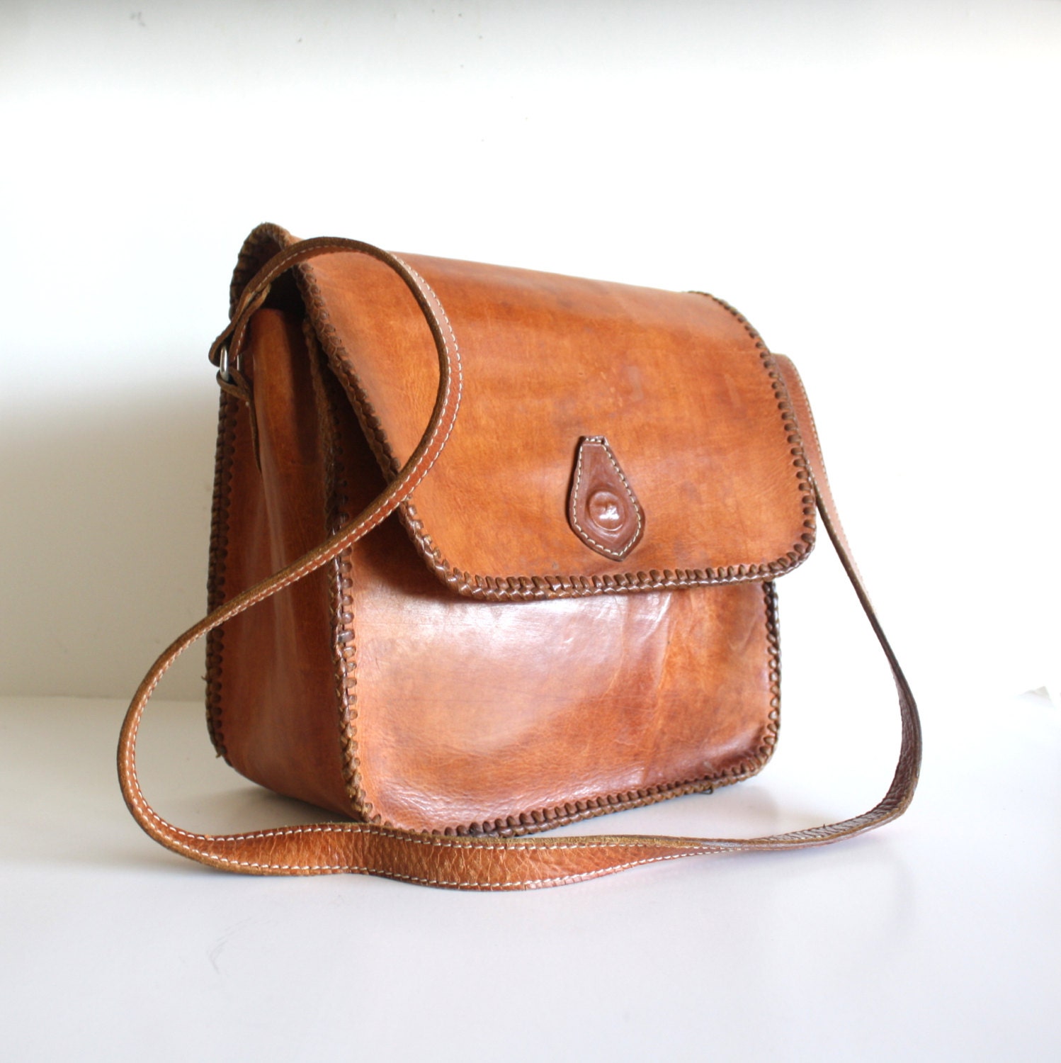 Retro Brown Leather Saddle Mail Bag