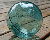 Glass Fishing Float Collectible, Aquamarine Crystal, Nautical Decor, Antique, Ocean Decor, Fishing Decor, Coastal Decor, Beach Cottage Decor