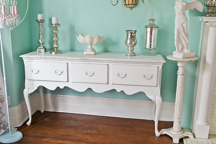 vintage buffet shabby chic white distressed cottage prairie server console tv
