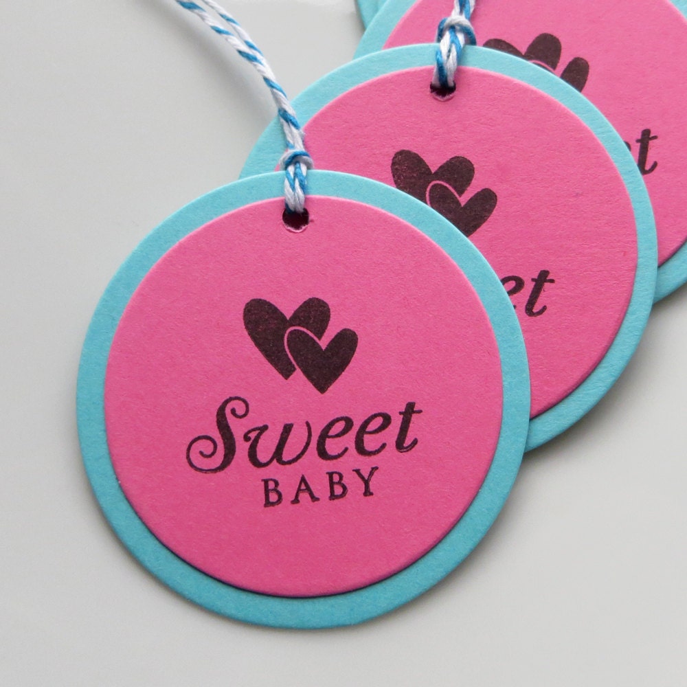 Baby Shower Tags Hearts Sweet Baby - Set of 6 - Custom Colors Available - Baby Shower Hearts Baby Shower Favor Tags Il_170x135