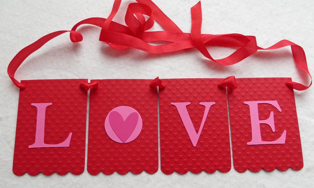 Love Garland - Embossed Hearts - READY TO SHIP - Wedding Banner Decor Love Photo Prop Banner Il_570xn