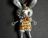 Steampunk Robot Easter Bunny Rabbit Necklace Polymer Clay Jewelry