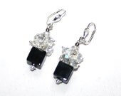 Black Onyx Square and Clear Crystal Earrings - Jewelry Earrings