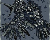 Original Woodcut about Starlings and Stars