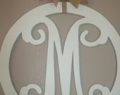Wood Monogram 20 inch Vine Letters Burlap Bow Initial Door Hanger