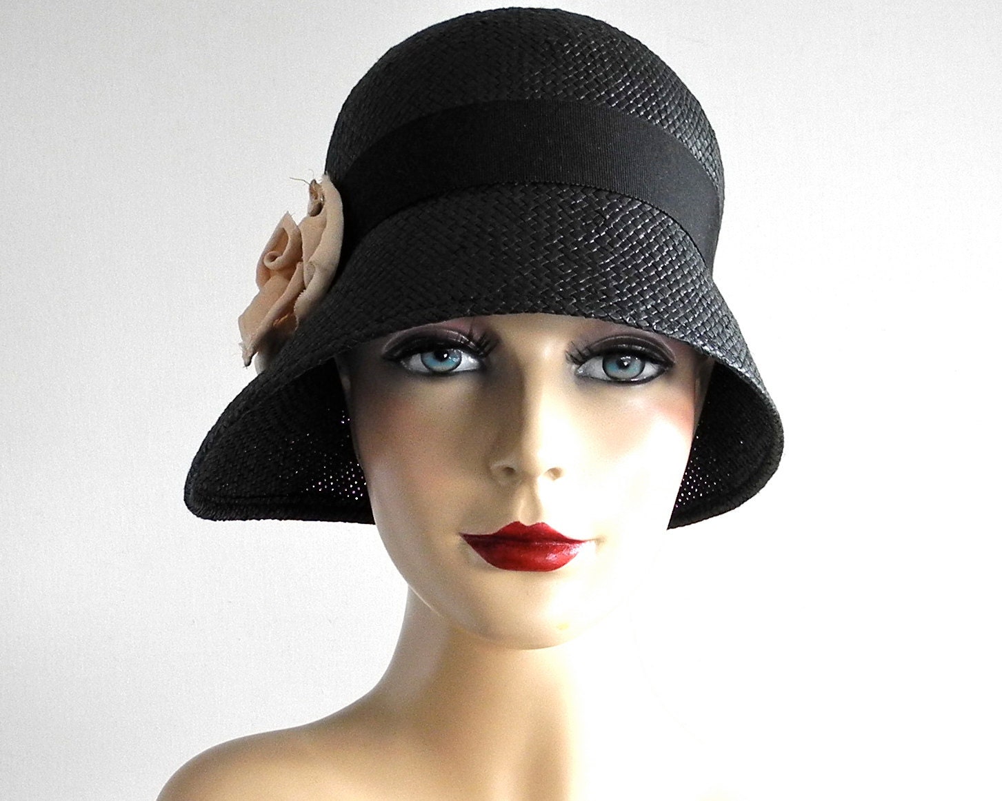 Cloche Hat - Black Straw Hat- Women- Spring Accessories