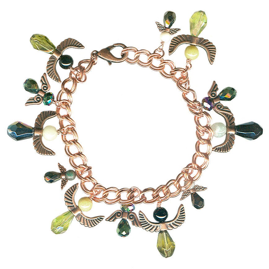 chunky charm bracelet twelve protection angels copper chain