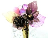 Purple flower Brooch, Spring, Vintage French Glass, Mothers Day, Costume Jewelry, Vintage Inspired