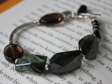 Handmade Green Tourmaline and Smokey Quartz with Sterling Silver Bracelet "Protection"