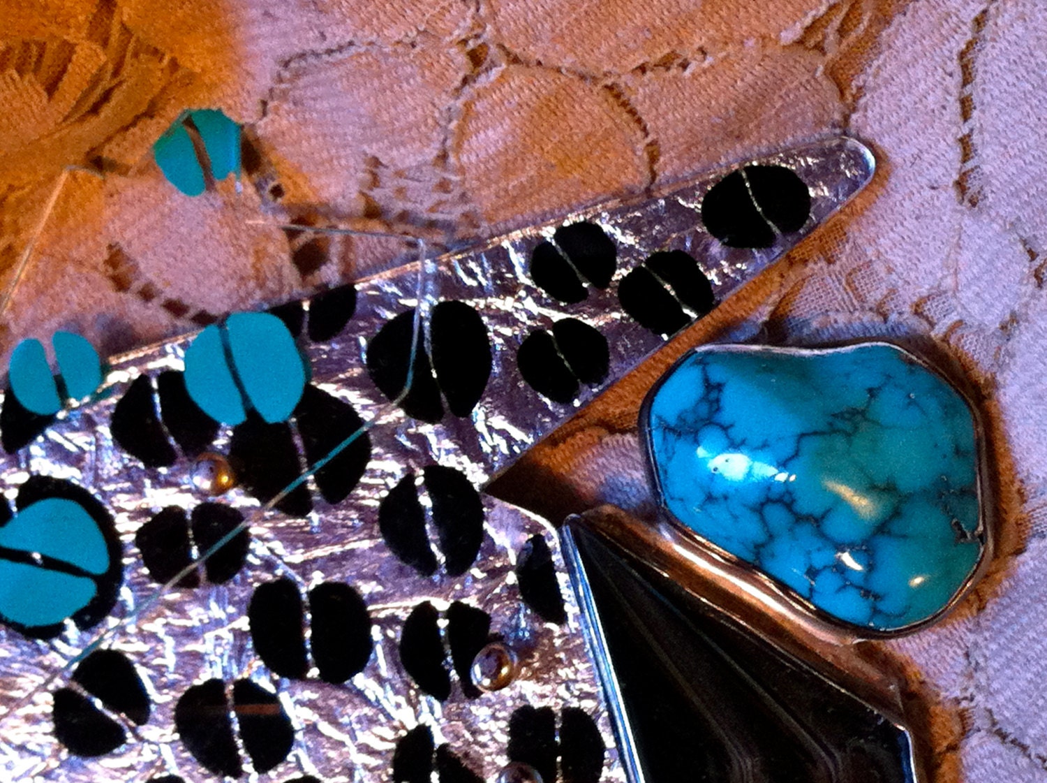 Vintage 1980s Turquoise Silver and Lucite Geometric Brooch ala Memphis Group Style