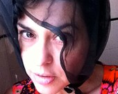 Vintage 1950s Sheer Black Chiffon Head Scarf Hat
