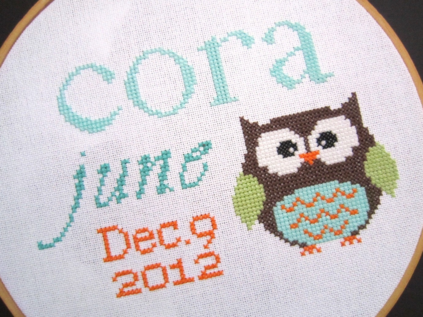 Owl custom baby announcement modern cross stitch
