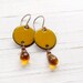 Orange Drop Earrings, Marigold Enamel On Copper With Honey Yellow Glass Beads