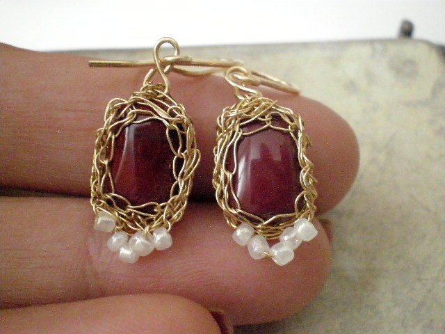 Crochet Moukaite Earrings, crochet 14k gold filled earrings