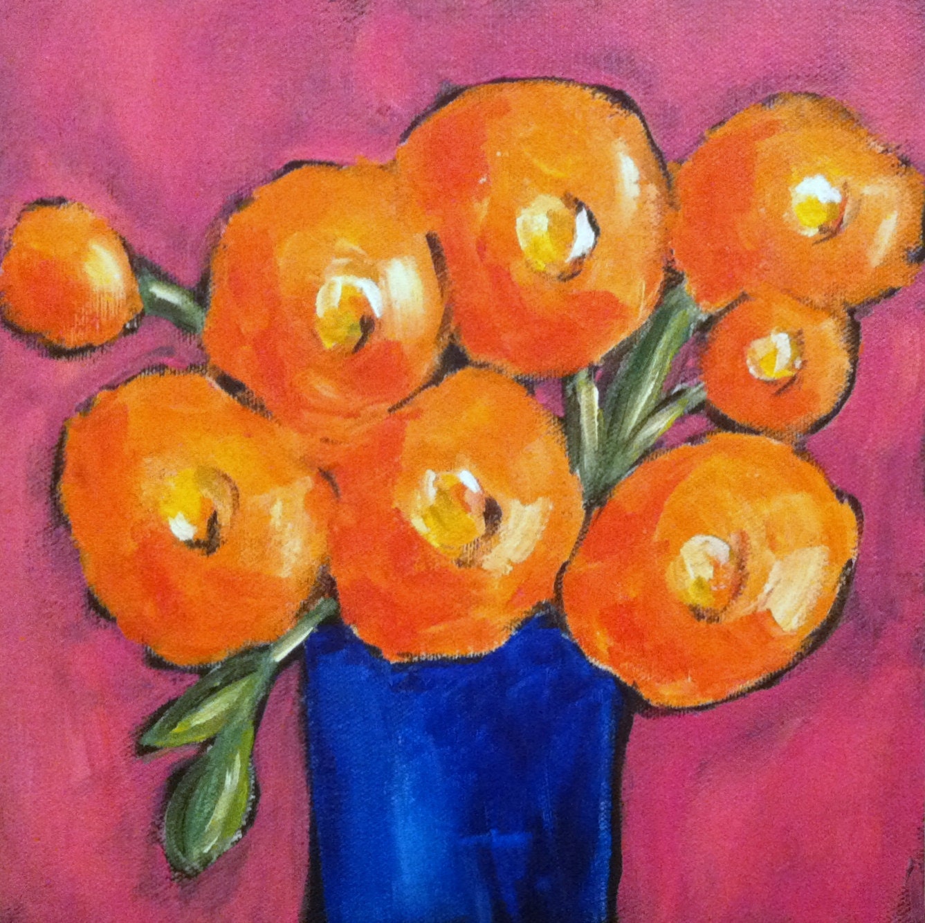 Orange Ranunculus on Pink original still life painting