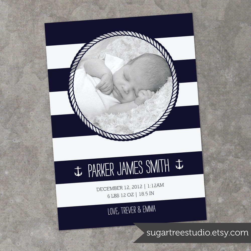 Modern Nautical - Custom Photo Birth Announcement