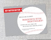 Chevron Baseball - Birthday Custom Photo Invitation