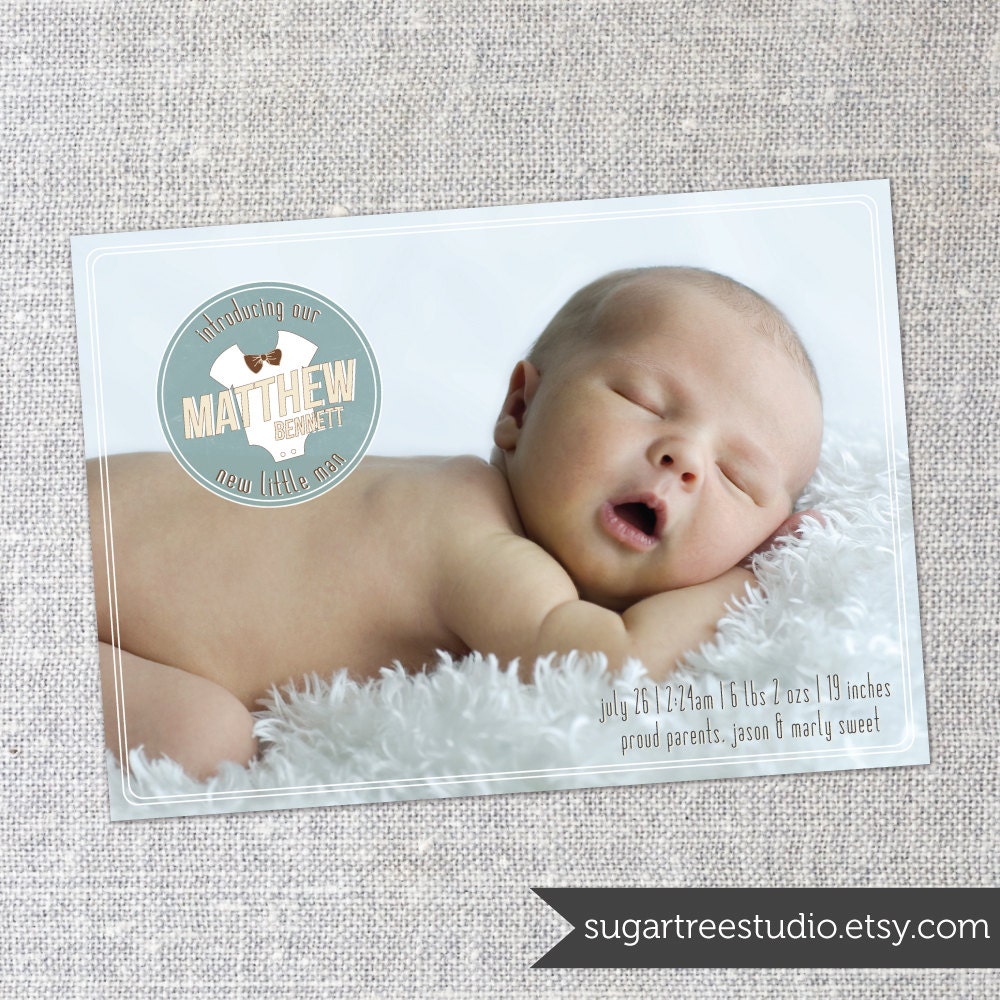 Little Man - Custom Photo Birth Announcement
