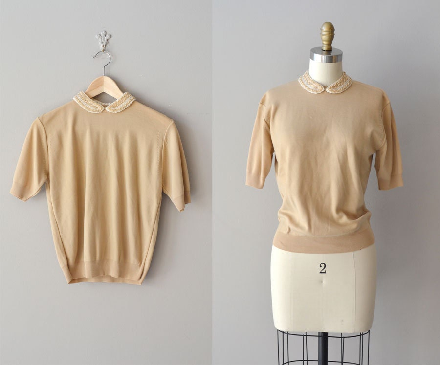 1950s sweater / 50s peter pan collar sweater / Whipped Almond