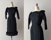 1950s dress / black 50s dress / Gravitas wool & fur dress