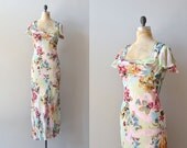floral maxi dress / floral silk chiffon dress / New Romantics dress
