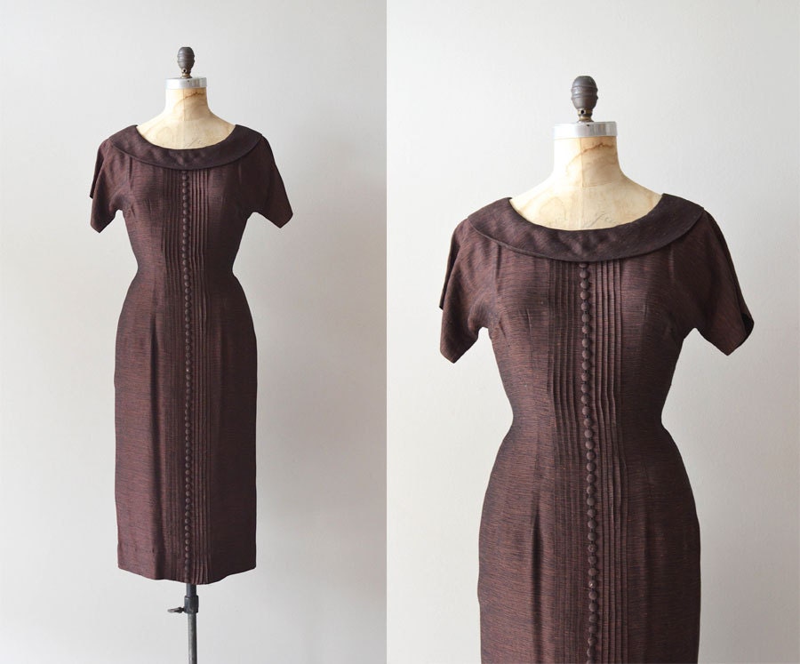 vintage 50s dress / 1950s dress / Espresso sheath dress