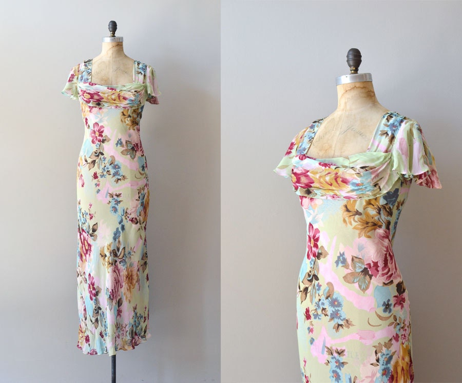 floral maxi dress / floral silk chiffon dress / New Romantics dress