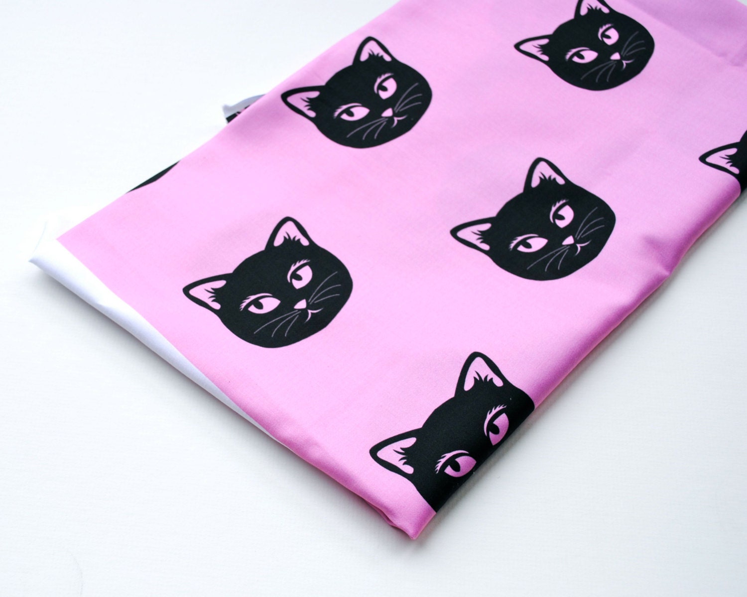 Pink Cats Organic Cotton Sateen Fabric - 1 yard - Whimsical Kids Apparel Bedding Fabric - Exclusive to SewnNatural