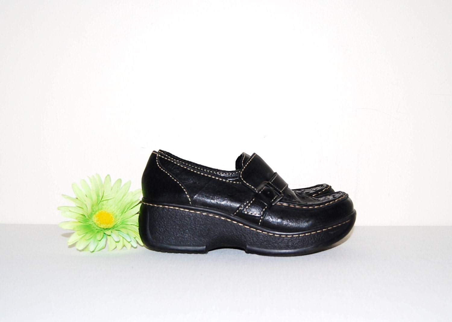 Vintage Shoe Black Chunky Loafer Wedge