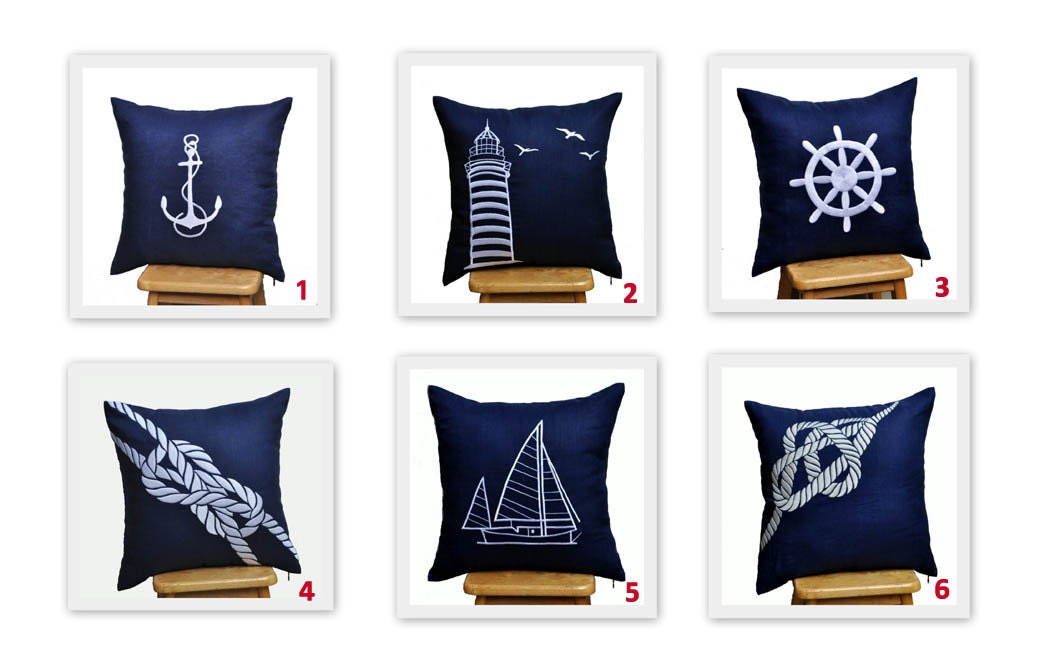 Anchor Pillow Cover,Decorative Pillow Cover, Navy Blue Pillow with White Anchor,Throw Pillow Cover 18 x 18, Pillow Case