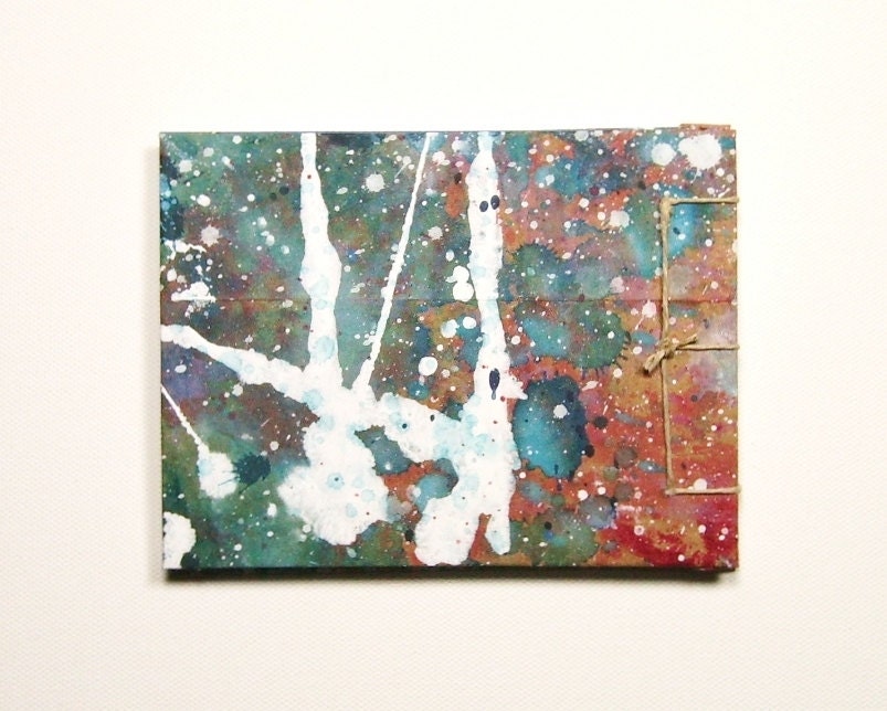 White Streaks - Mini Sketchbook - Recycled Materials - Painted Brown Paper Bag Cover - Stab Bound