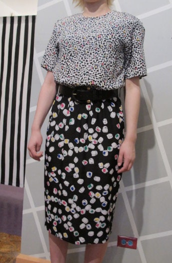80s Allover Multi Print Abstract Rainbow Dot Dress
