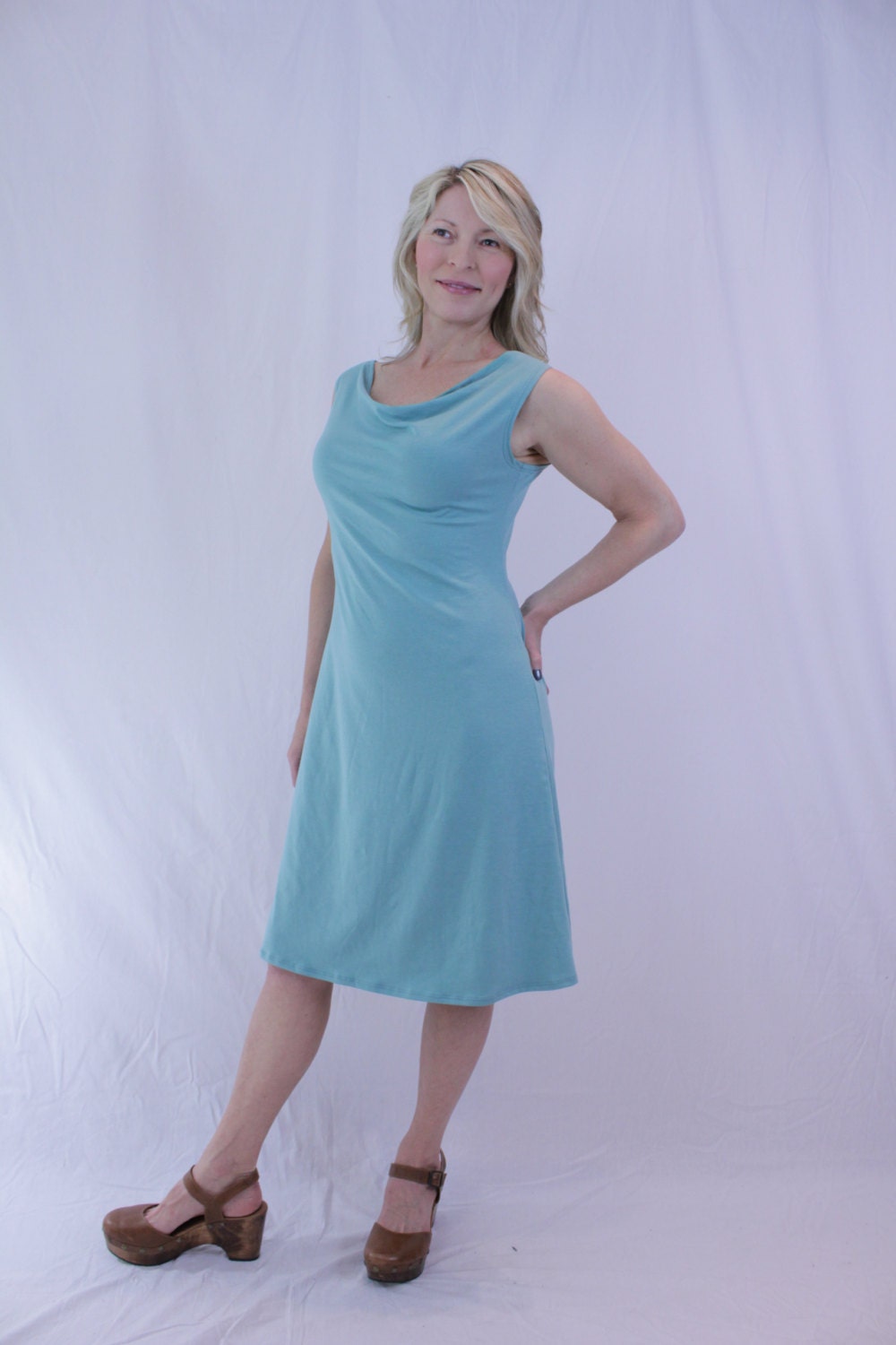 simple cowl tank dress-XS-SEAFOAM