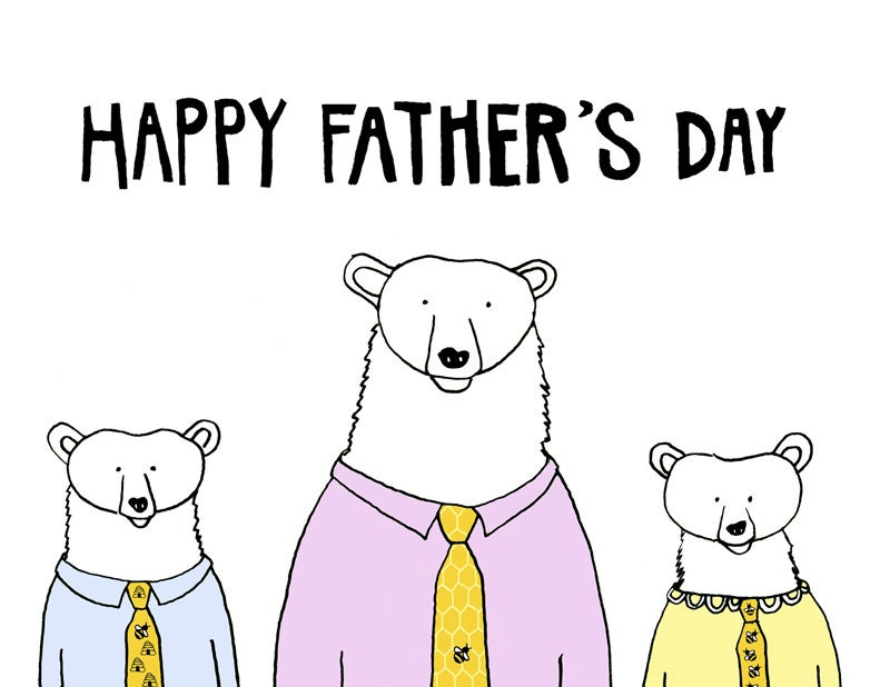 Father's Day card. Bear Family Dad with two cubs