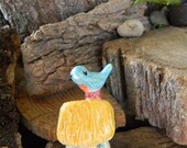 Straw House  miniature with a bird - little clay ceramic hose for terrariums Pottery barn home