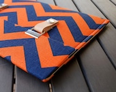 iPad Mini Case / iPad Mini Cover / Padded iPad Mini Case / iPad Mini Case with Leather Strap - Chevron Navy Blue and Orange