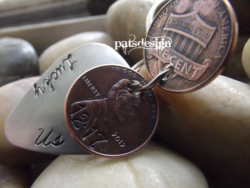 Lucky Us PICK Keychain with 2 PENNIES
