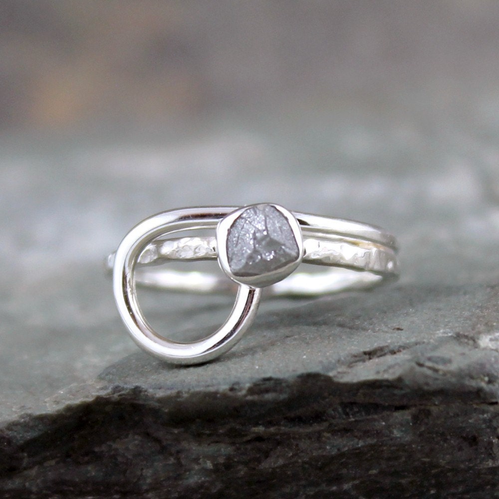 Raw Diamond Engagement Ring - Sterling Silver - Looped Design - Rough Diamond Ring - April Birthstone - Anniversary Ring