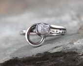 Raw Diamond Engagement Ring - Sterling Silver - Looped Design - Rough Diamond Ring - April Birthstone - Rustic - Anniversary Ring