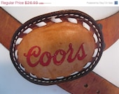 50% OFF storewide sale vintage Seriously Cool Coors beer  brown leather lowslung tooled hipster belt large buckle
