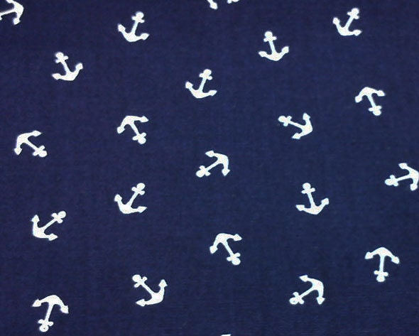 Japanese Cotton Fabric - White Anchors on Dark Navy Blue - Half Yard