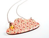 Pink Squares Washi Tape Patterned Necklace, Wood Accessory,