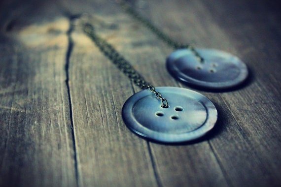 Full Moon. Vintage Shell Button and Antiqued Brass Earrings.