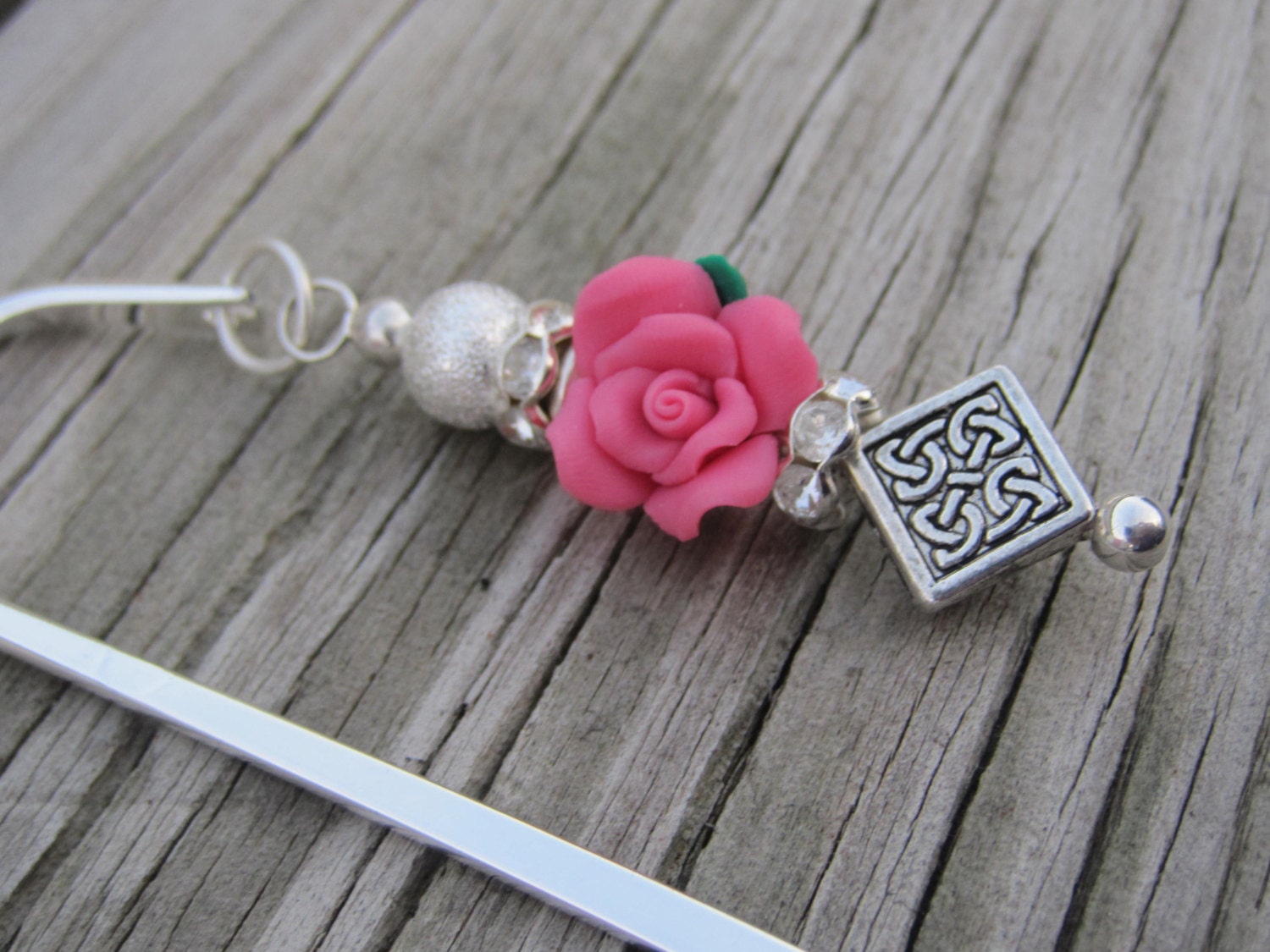 Celtic Pink Rose Bookmark. Beaded Book Mark. Interchangeable Beaded Bookmark