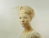 Vintage Wedding Hat Lace / Net Bridal Cap with Veil