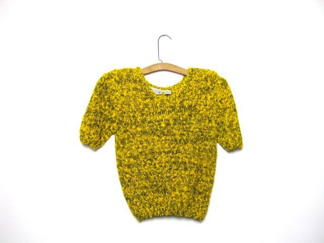 vintage 80s yellow and black woven spring sweater // short sleeves